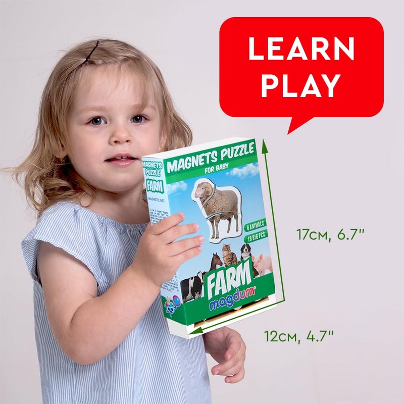 magdum Farm Magnetic Puzzles for Kids â€“ 6 Big Magnetic Animals for Baby - Realistic Toddler Magnet for Refrigerator - Travel Games â€“ Real Farm Magnets for Fridge - Learning Toy Set - Baby Educational Gift - Image 2
